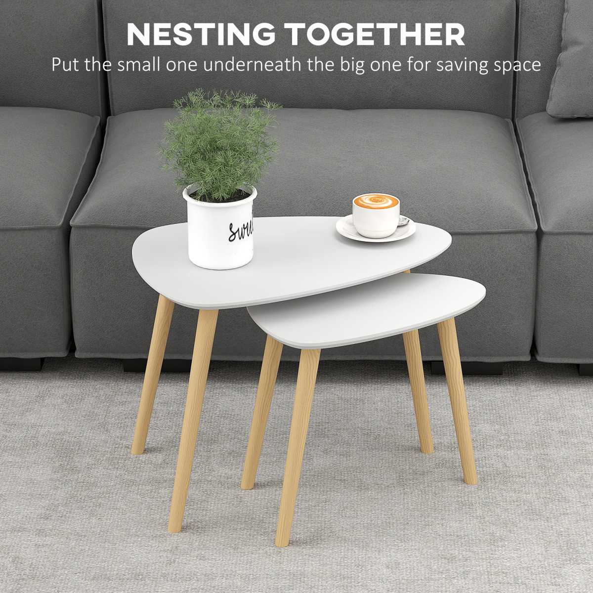 HOMCOM Set of 2 Modern Nesting Side Tables, Grey and Natural