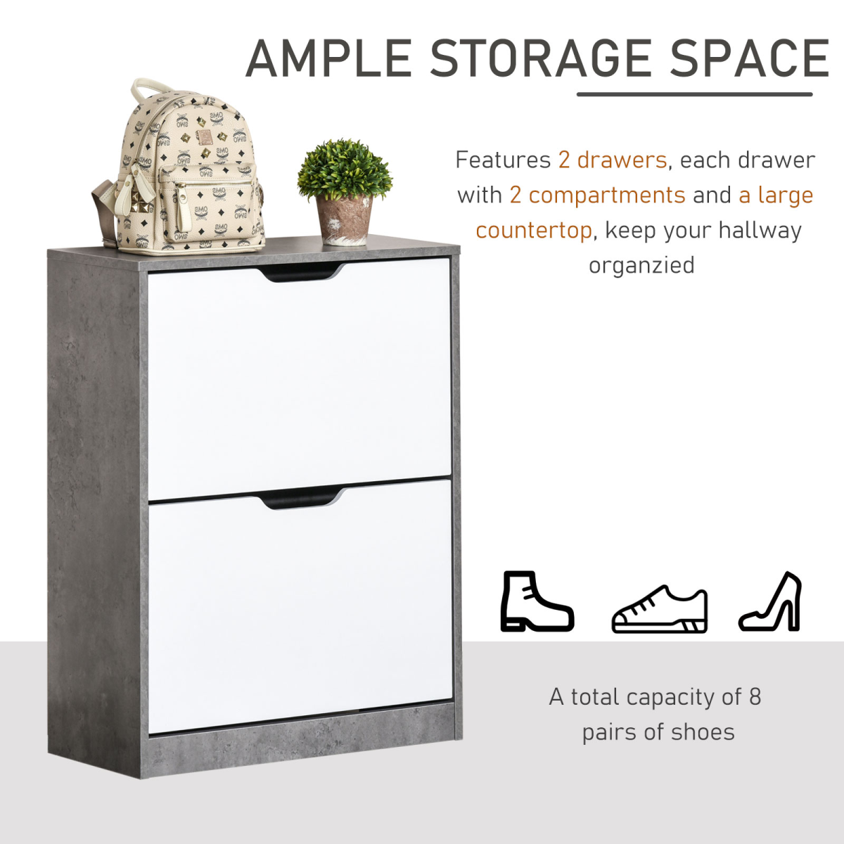 Two Drawer Shoe Cabinet Home Storage Organiser Groove Handles Hallway HOMCOM