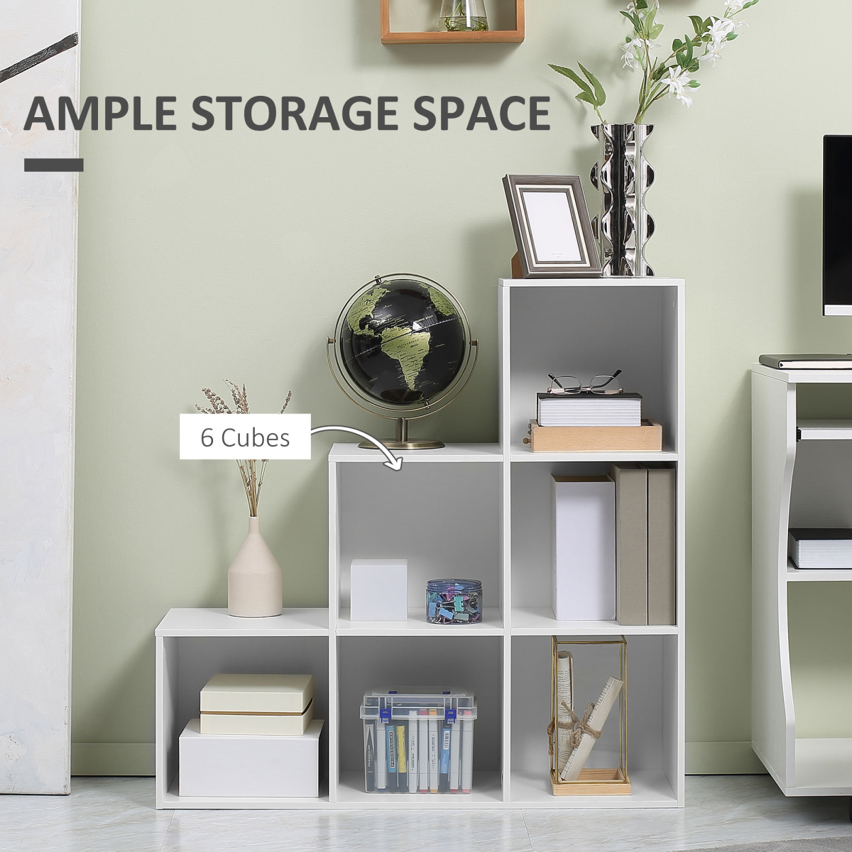 HOMCOM Storage Cabinet with 6 Cubes and 3-Tier Shelf, White, Particle Board Closet Organiser