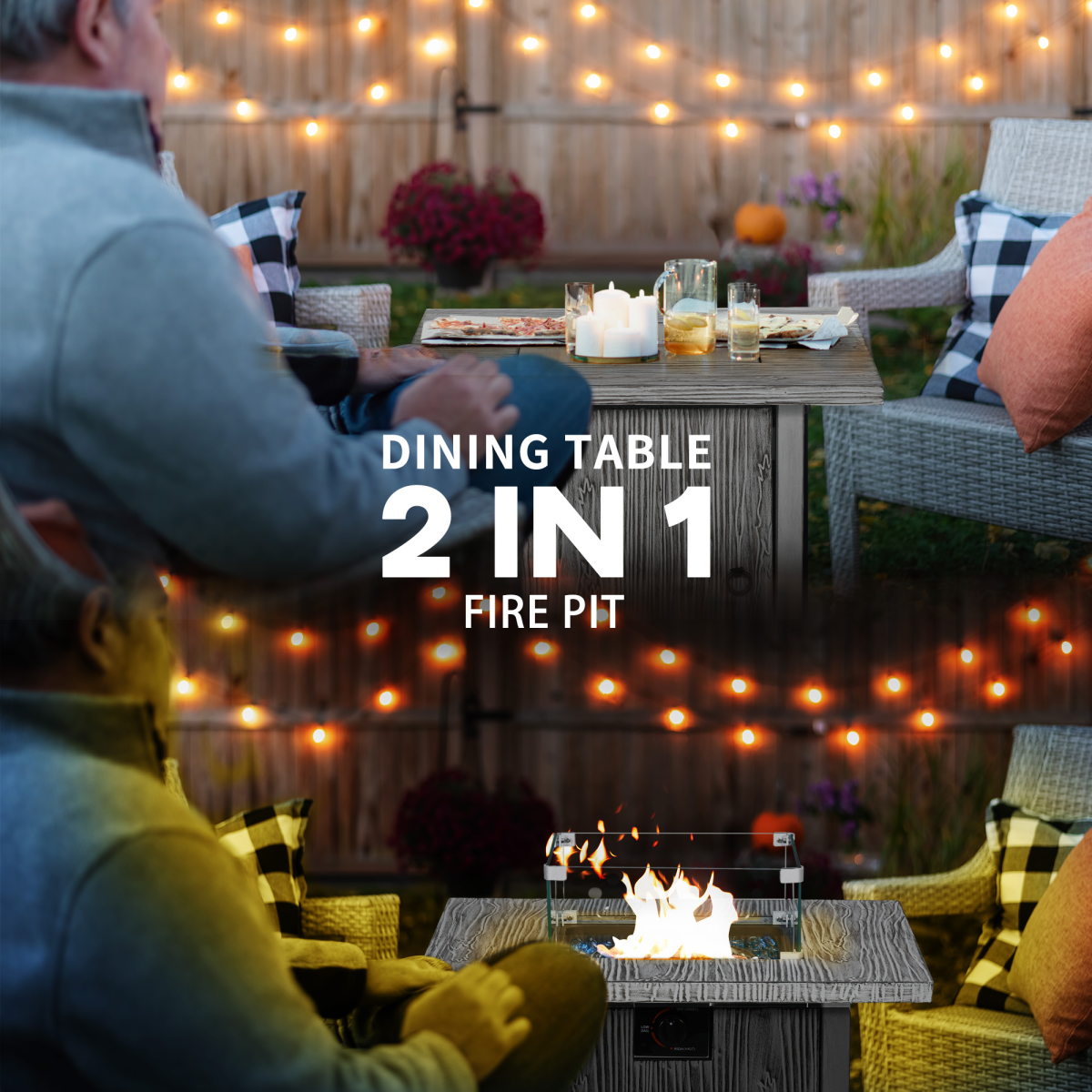 Outsunny Gas Fire Pit Table with 40,000 BTU Burner, Glass Screen and Rain Cover