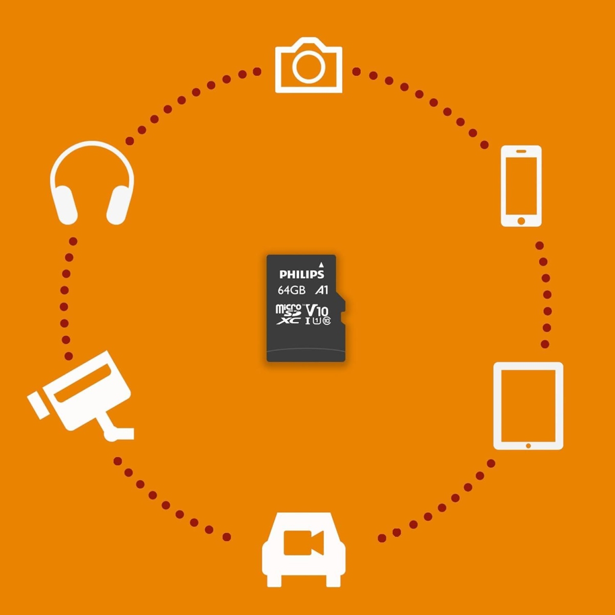 Philips 64GB microSDHC Class 10 Memory Card with Adapter