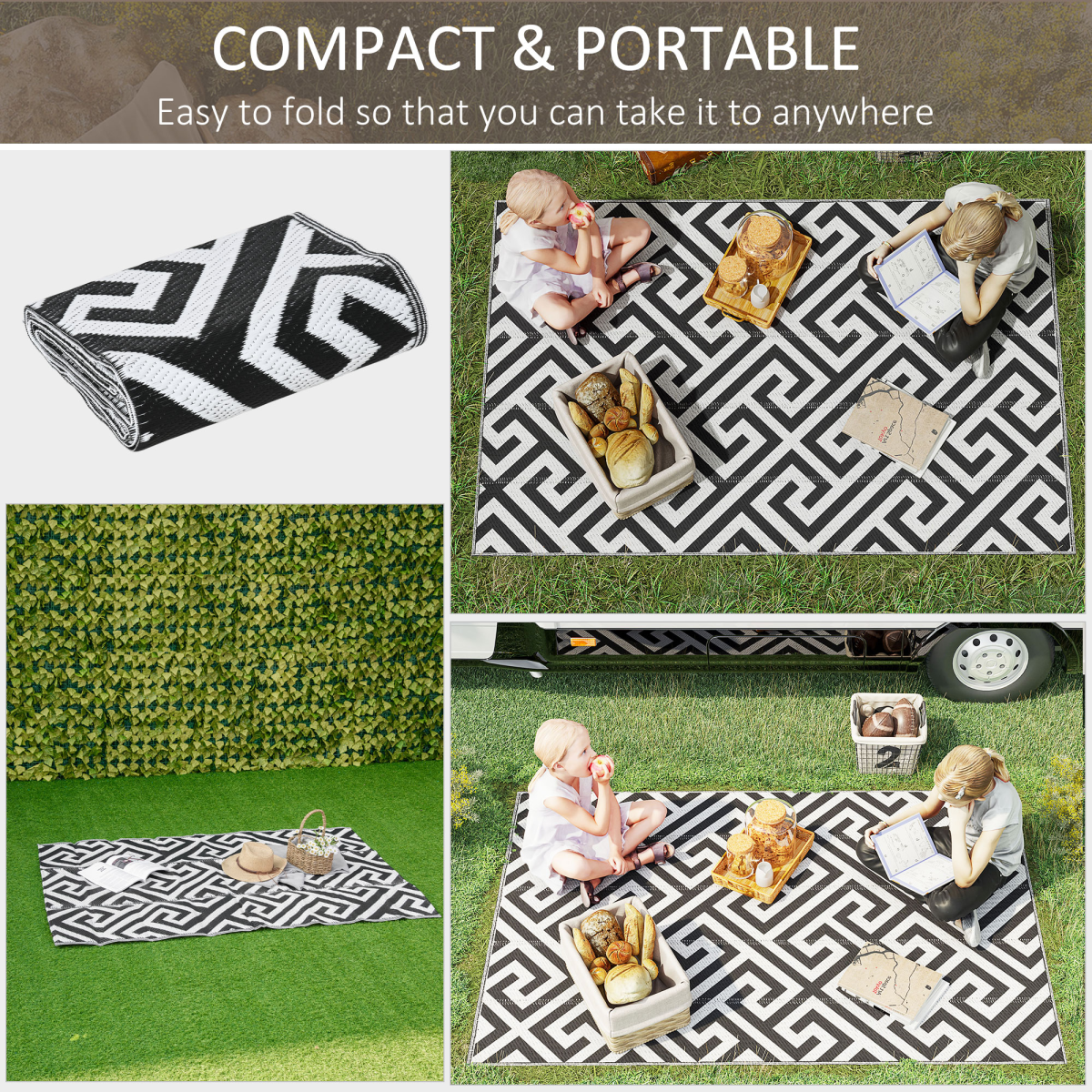 Reversible Outdoor Rug 121 x 182 cm Portable Polypropylene