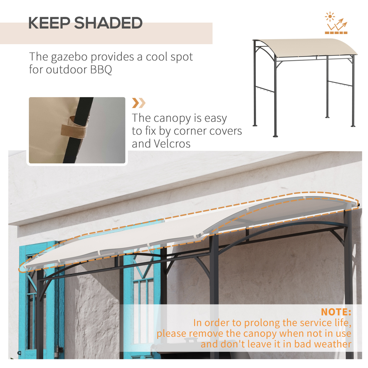 Outsunny 2.15 x 1.5m BBQ Gazebo with Canopy & 10 Hooks, Beige