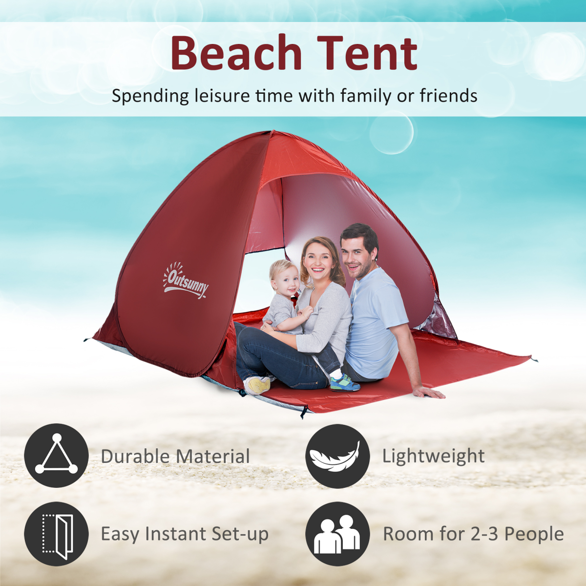 Pop-Up Beach Tent Sun Shelter for 2-3 People, Includes Carry Bag