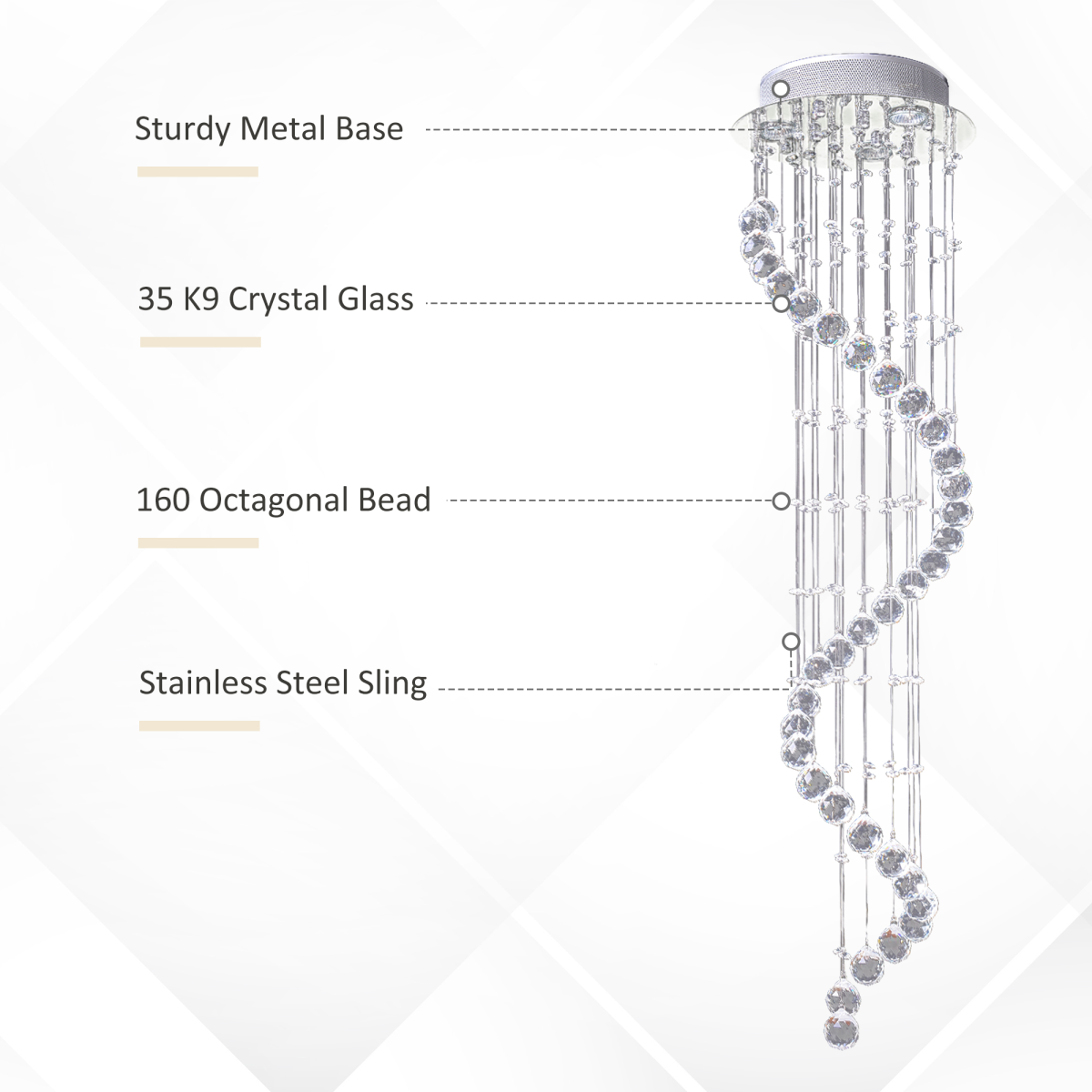 HOMCOM Crystal Chandelier 160 Octagons with Glass Crystals, Polished Chrome Finish