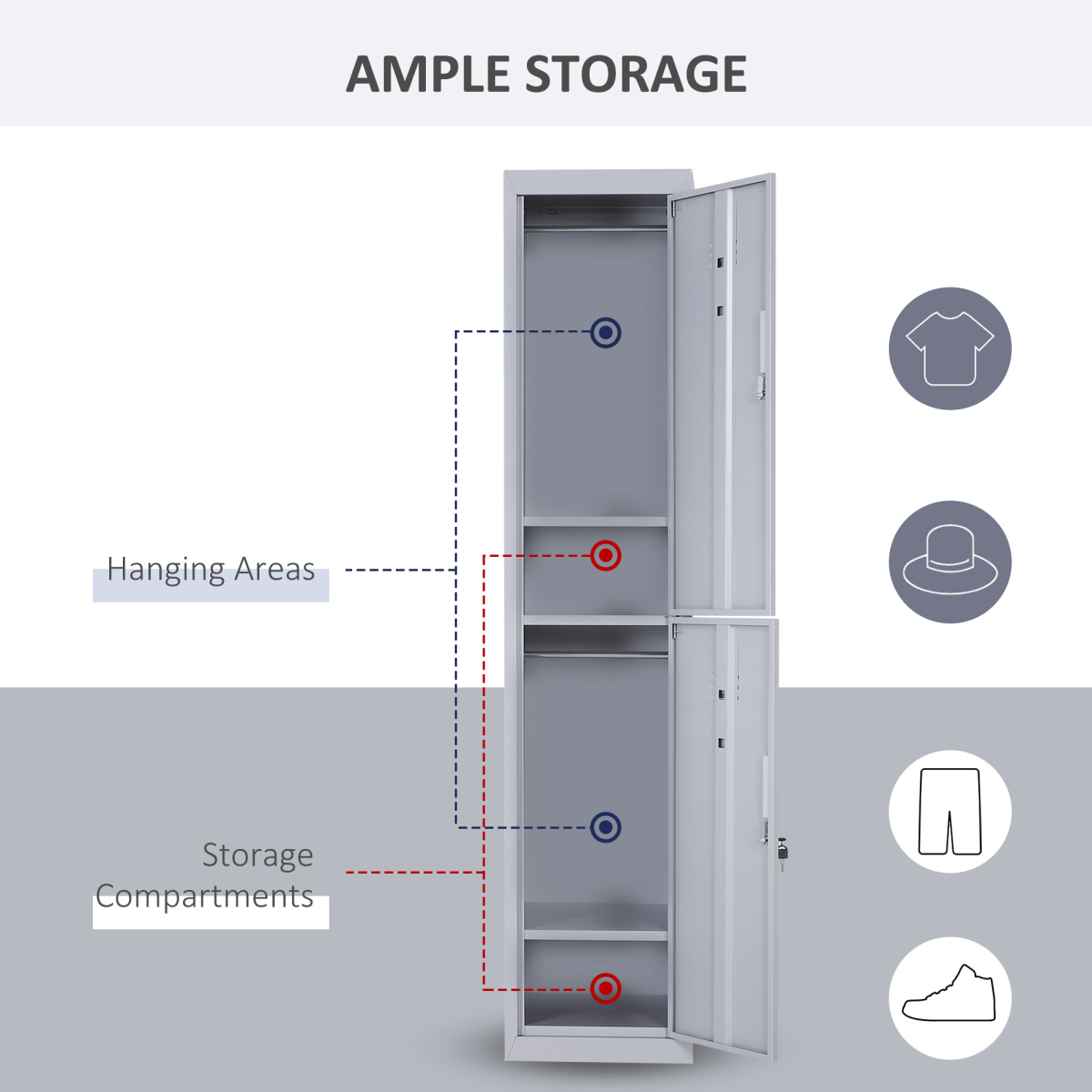 1.8m Lockable Office Storage Cabinet, Cold Rolled Steel Locker with Shelves, 180cm Storage Cabinet