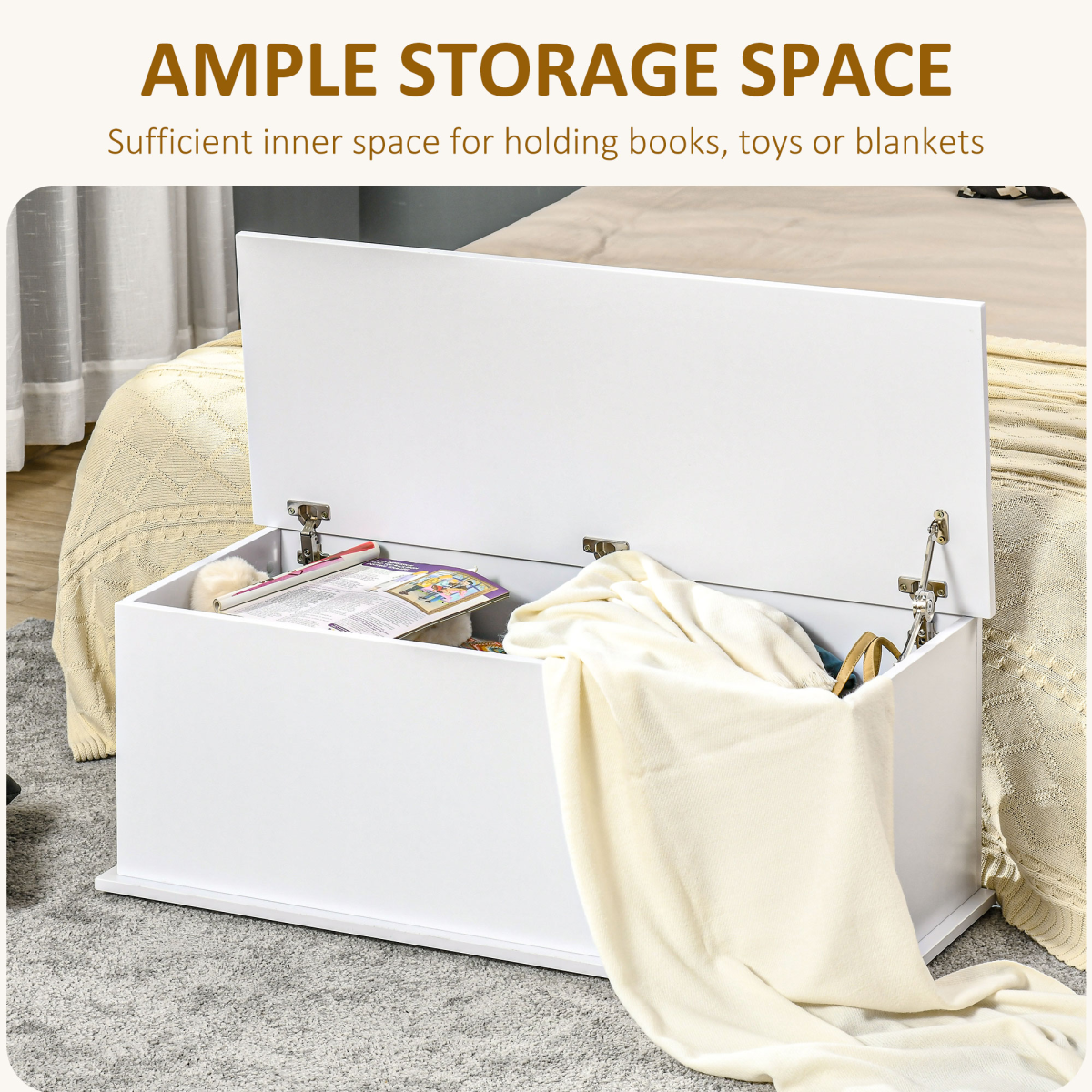 White Storage Chest with Lid, Spacious 60kg Capacity