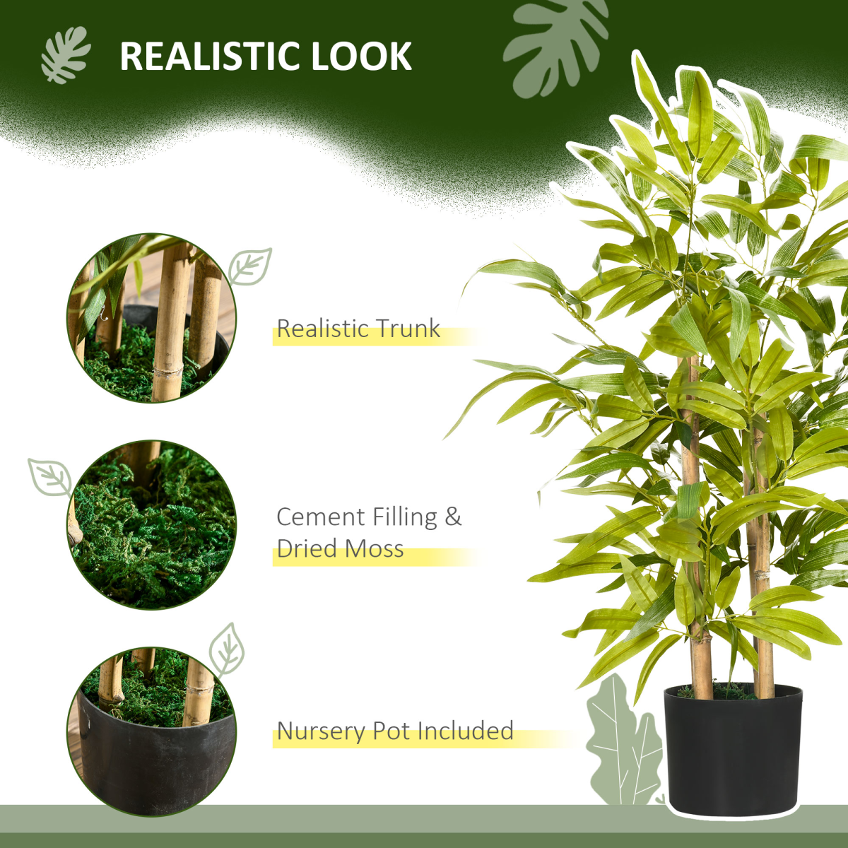 HOMCOM Artificial Bamboo Plant in Pot, 60cm, Indoor/Outdoor