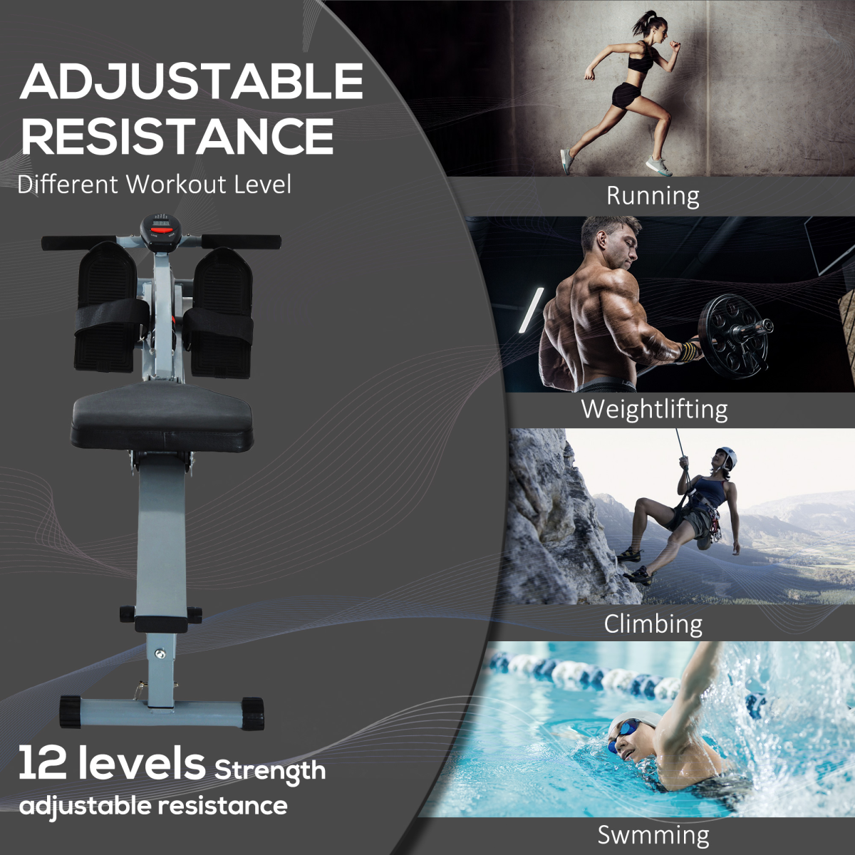 12-Level Adjustable Resistance Rowing Machine with LCD Monitor, Padded Seat and Non-Slip Handlebars for Full Body Workout