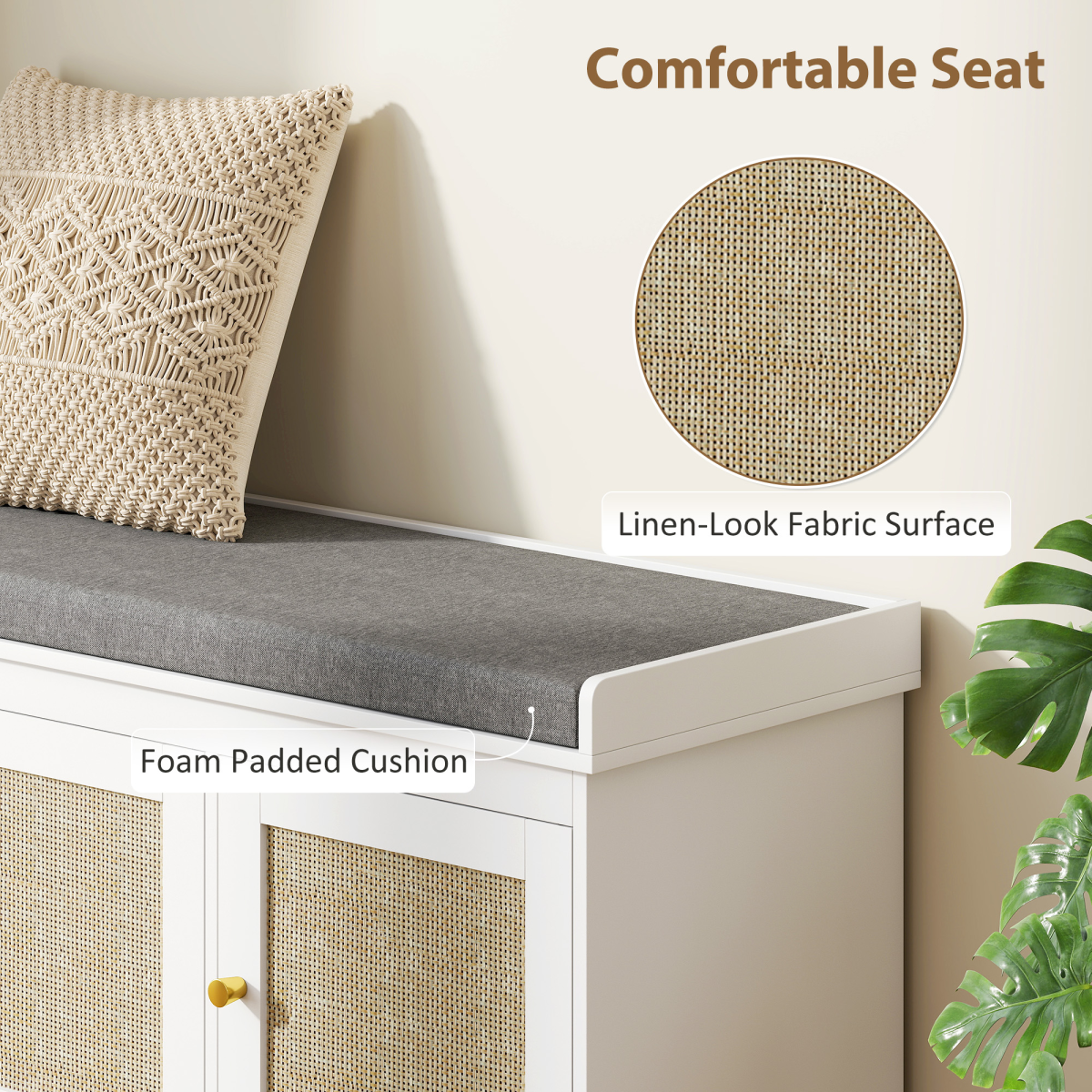HOMCOM Shoe Storage Bench with Rattan Doors and Cushion