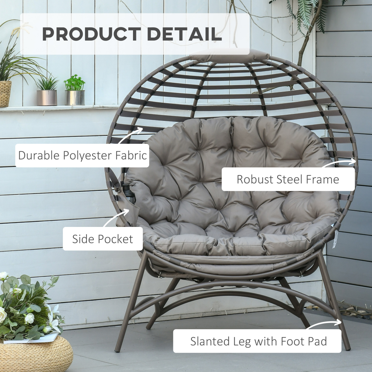 Outsunny Foldable Egg Chair with Cushion, Steel Frame