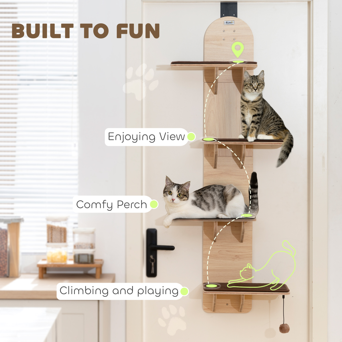 PawHut 4-Level Over-Door Cat Tree with Washable Plush Pads, Toy Ball