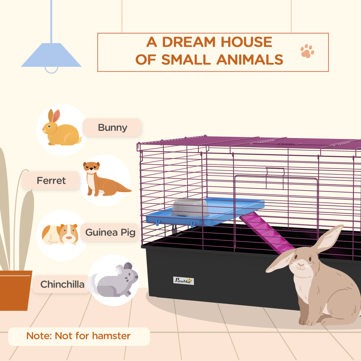 PawHut Small Animal Cage for Rabbits, Guinea Pigs & More, Black