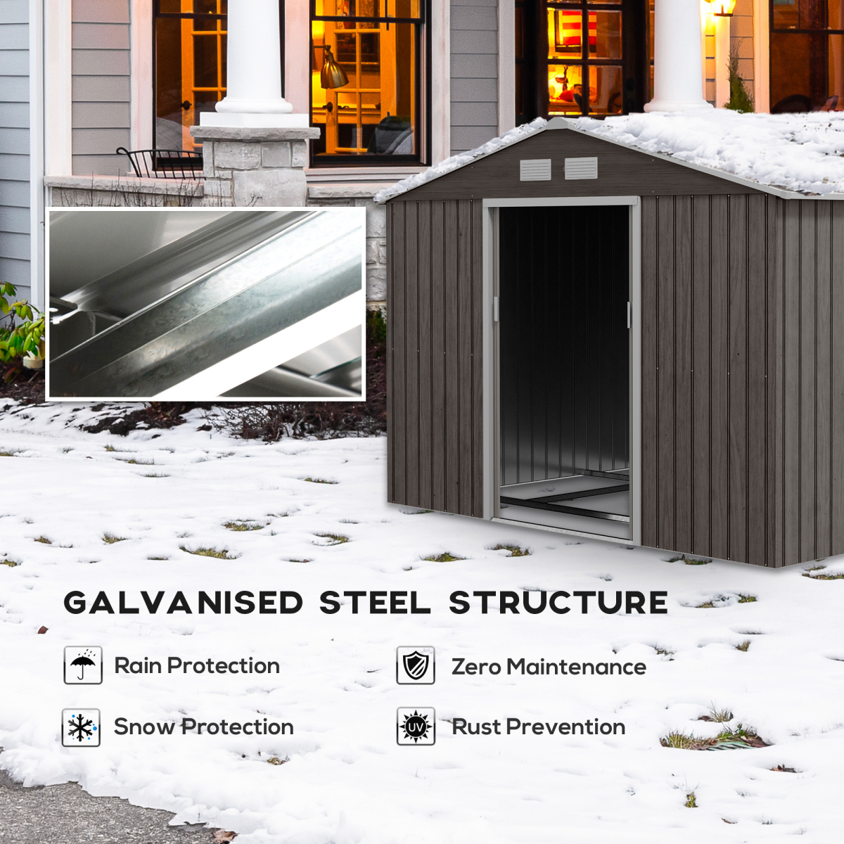 Outsunny Grey Steel Outdoor Garden Shed with Foundation & Ventilation