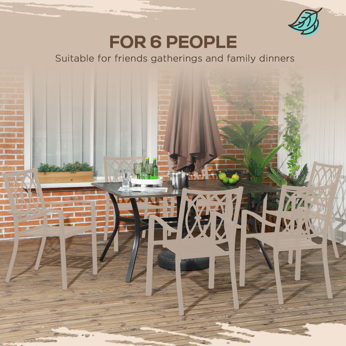 Outsunny 6-Person Garden Table with Parasol Hole, Brown, 150x96x73cm