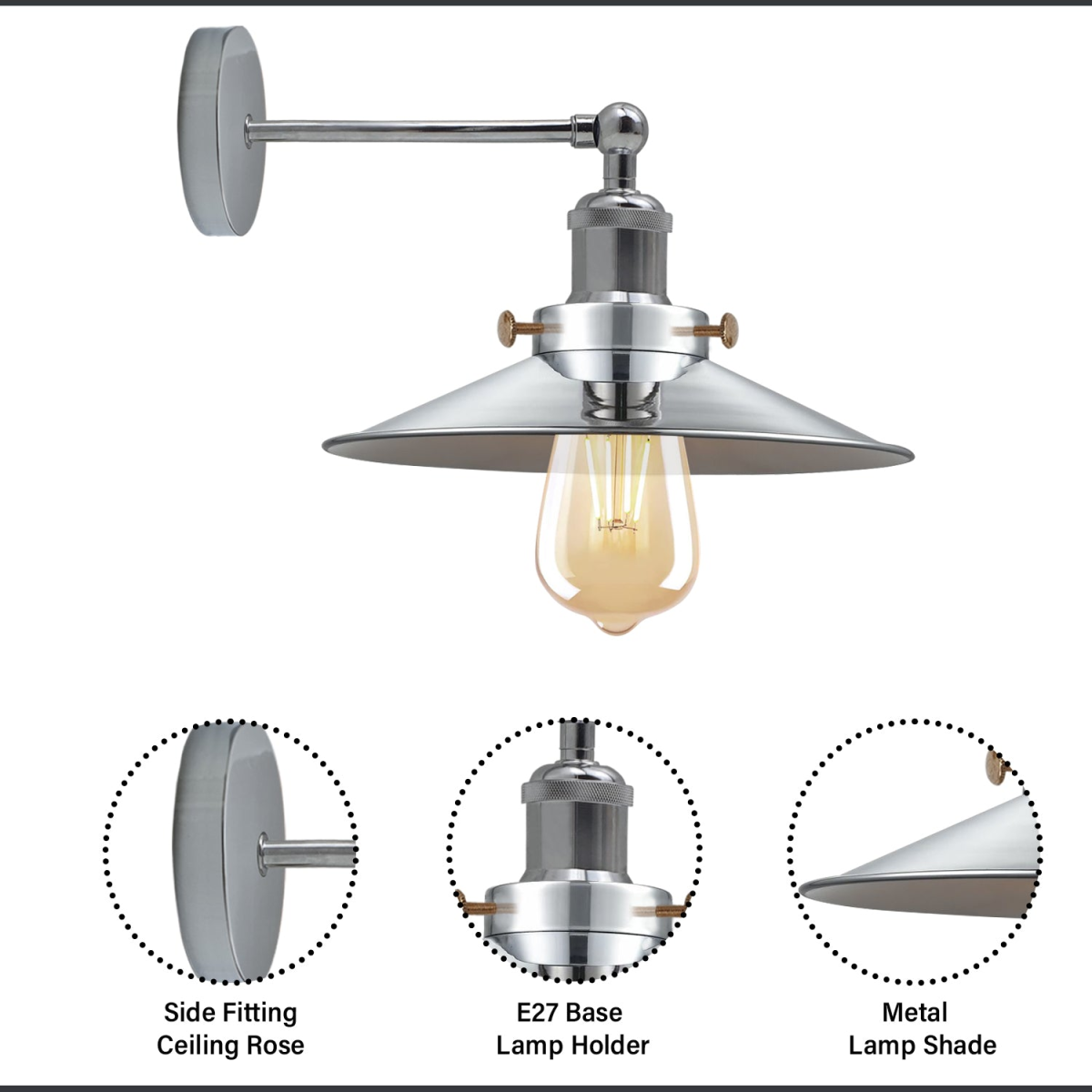 Satin Nickel Adjustable Vintage Industrial E27 Wall Sconce