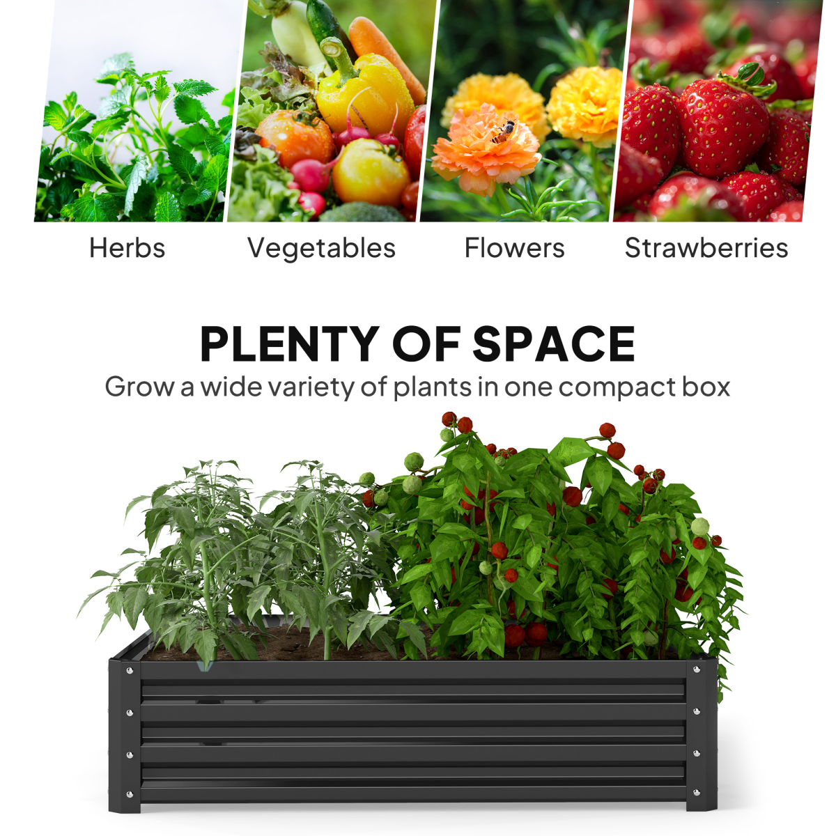 Outsunny Raised Garden Bed Frame, Galvanised Steel Outdoor Planter Kit, Grey, 120 x 120 x 30 cm
