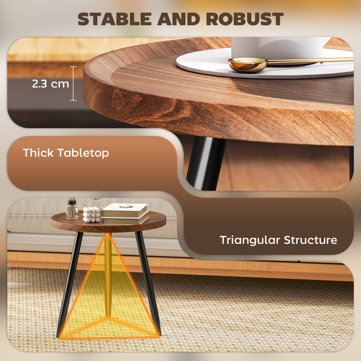 HOMCOM Modern Round End Table, Chestnut Wood Effect, Steel Base