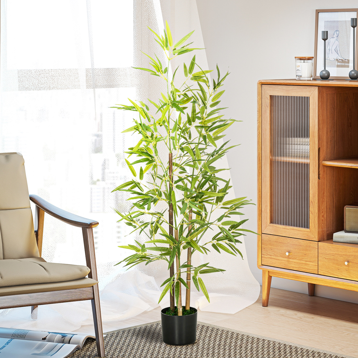 HOMCOM Artificial Bamboo Tree 120 cm with Pot for Indoor Decor