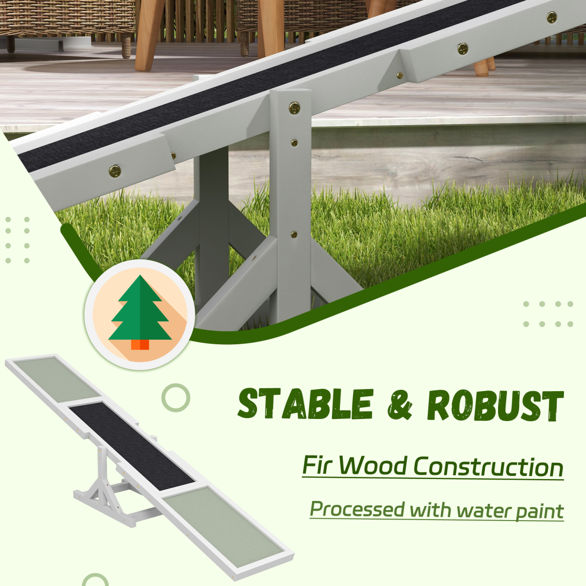 PawHut Wooden Dog Seesaw with Anti-Slip Surface, 30kg Capacity