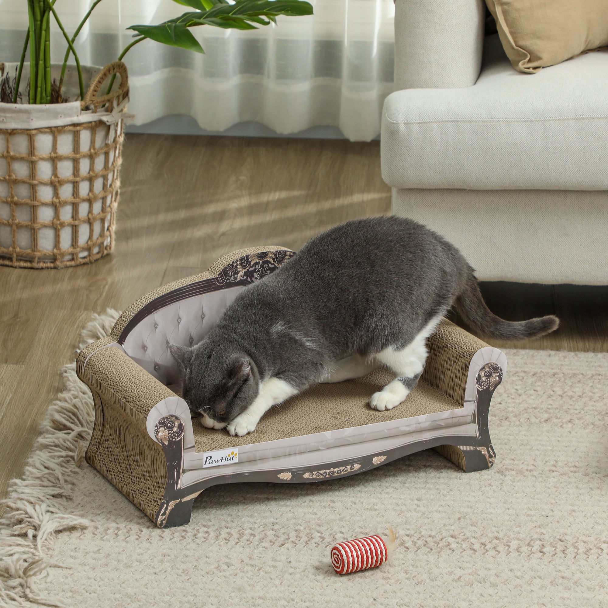 PawHut Cat Scratching Board Sofa Bed with Catnip for Indoor Cats