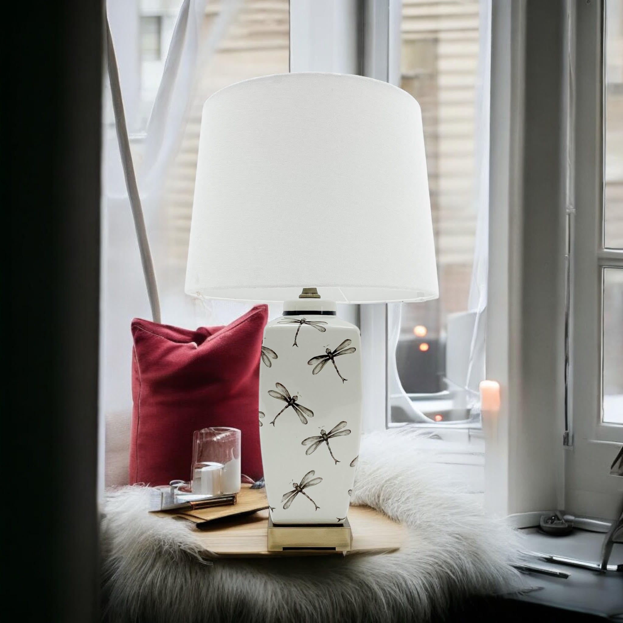 MSL 43cm Traditional Ceramic Table Lamp with Shade, Inline Rocker Switch, Double Insulated