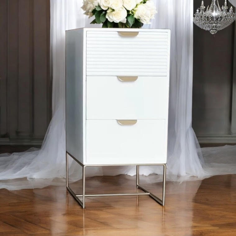 MSL 64cm White Wooden 3 Drawer Bedside Table with Scalloped Edge Design