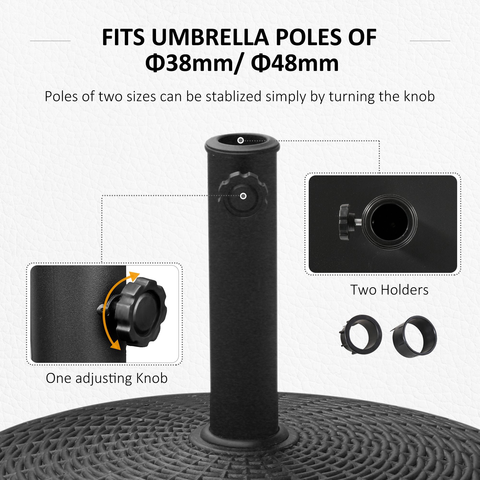 Outsunny Resin Patio Umbrella Base with Wheels, Black, Fits 38mm and 48mm Poles