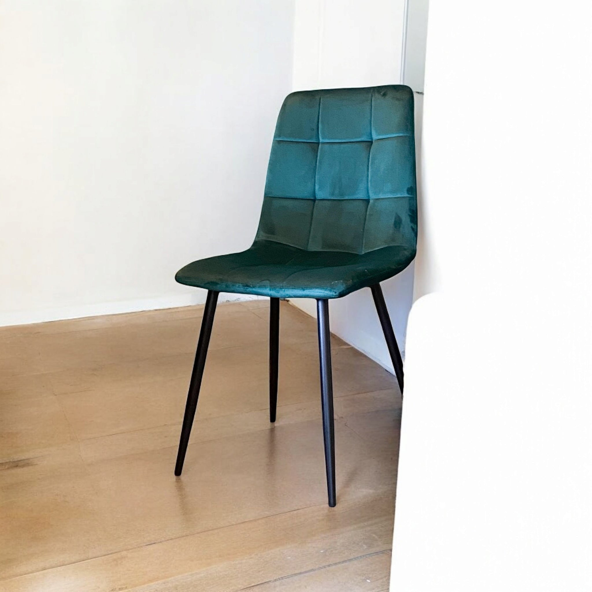 Green Fabric Chair with Black Metal Eiffel-Style Legs