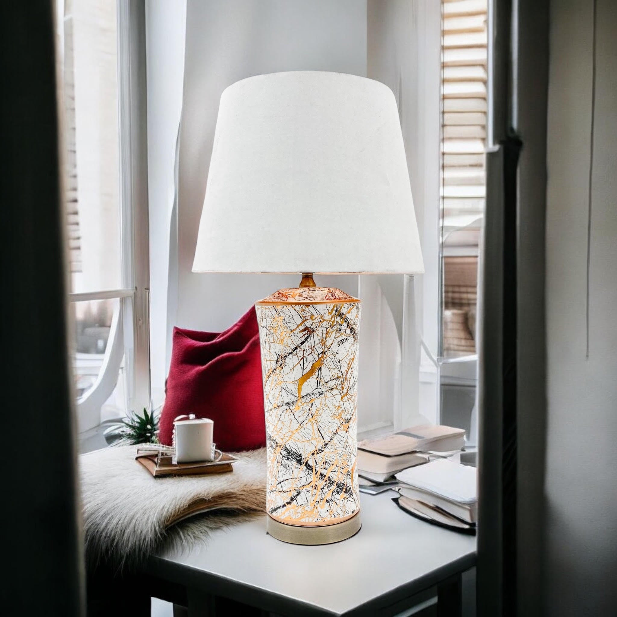 MSL 51cm Traditional Ceramic Table Lamp with Shade and Inline Rocker Switch