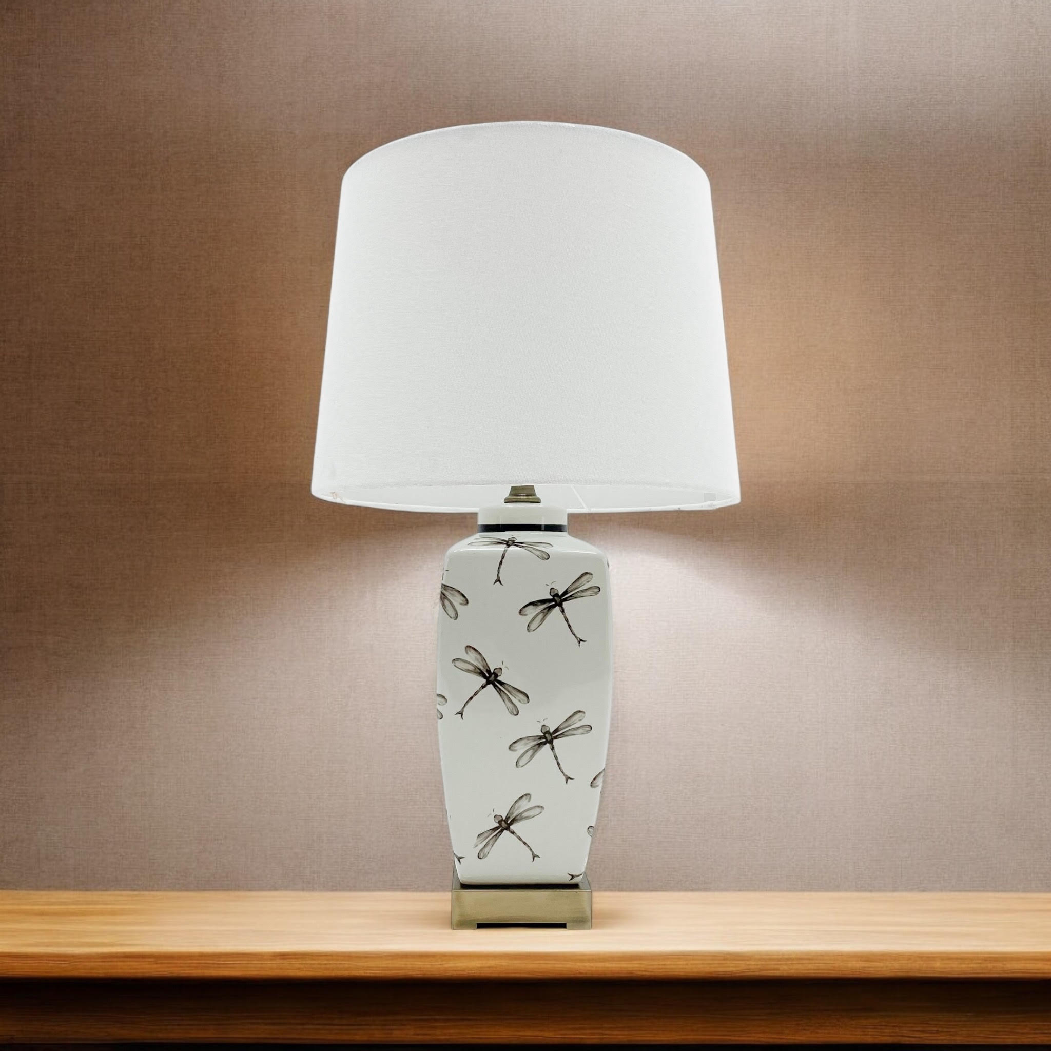 MSL 43cm Traditional Ceramic Table Lamp with Shade, Inline Rocker Switch, Double Insulated