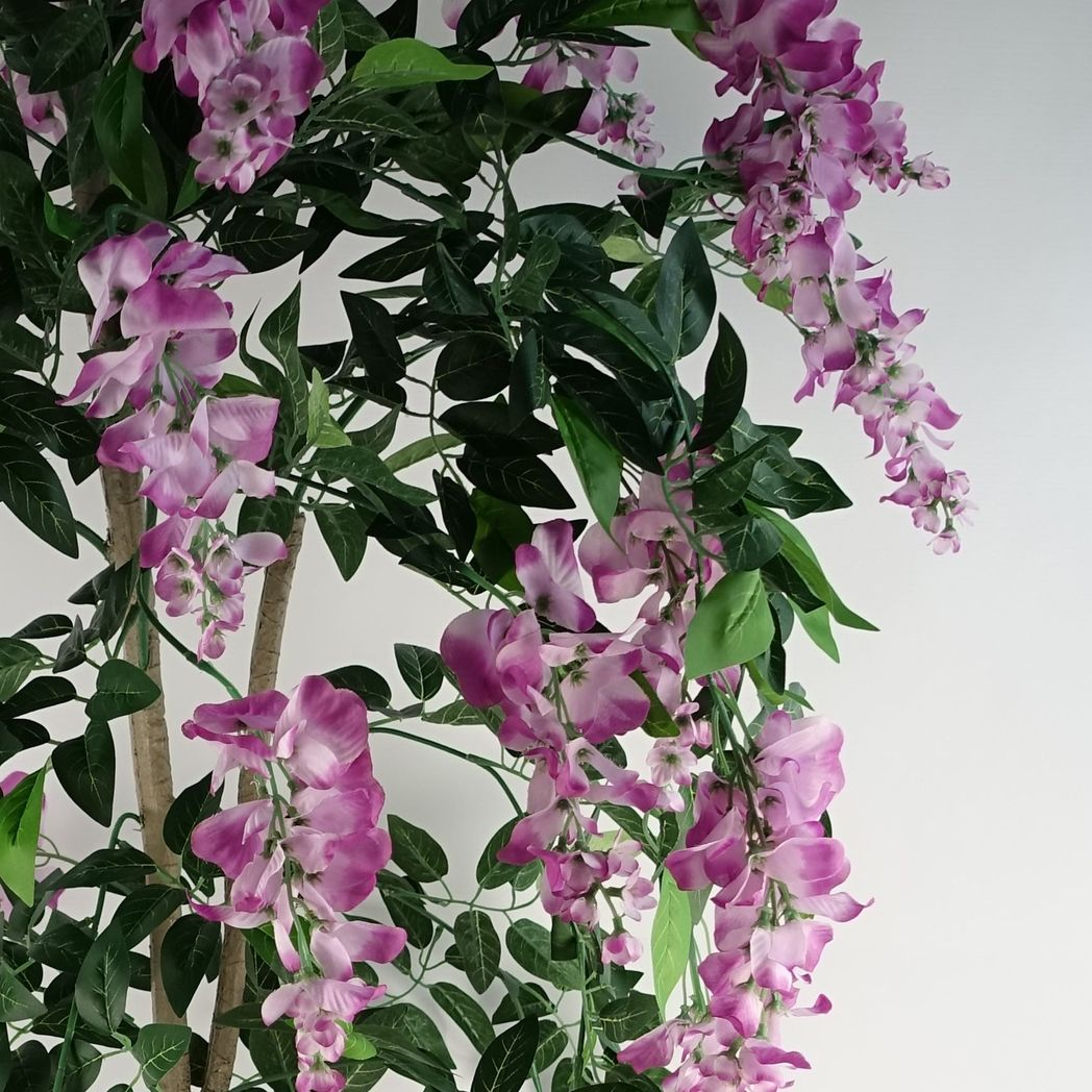 Leaf 150cm Artificial Light Pink Wisteria Tree in Black Plastic Pot