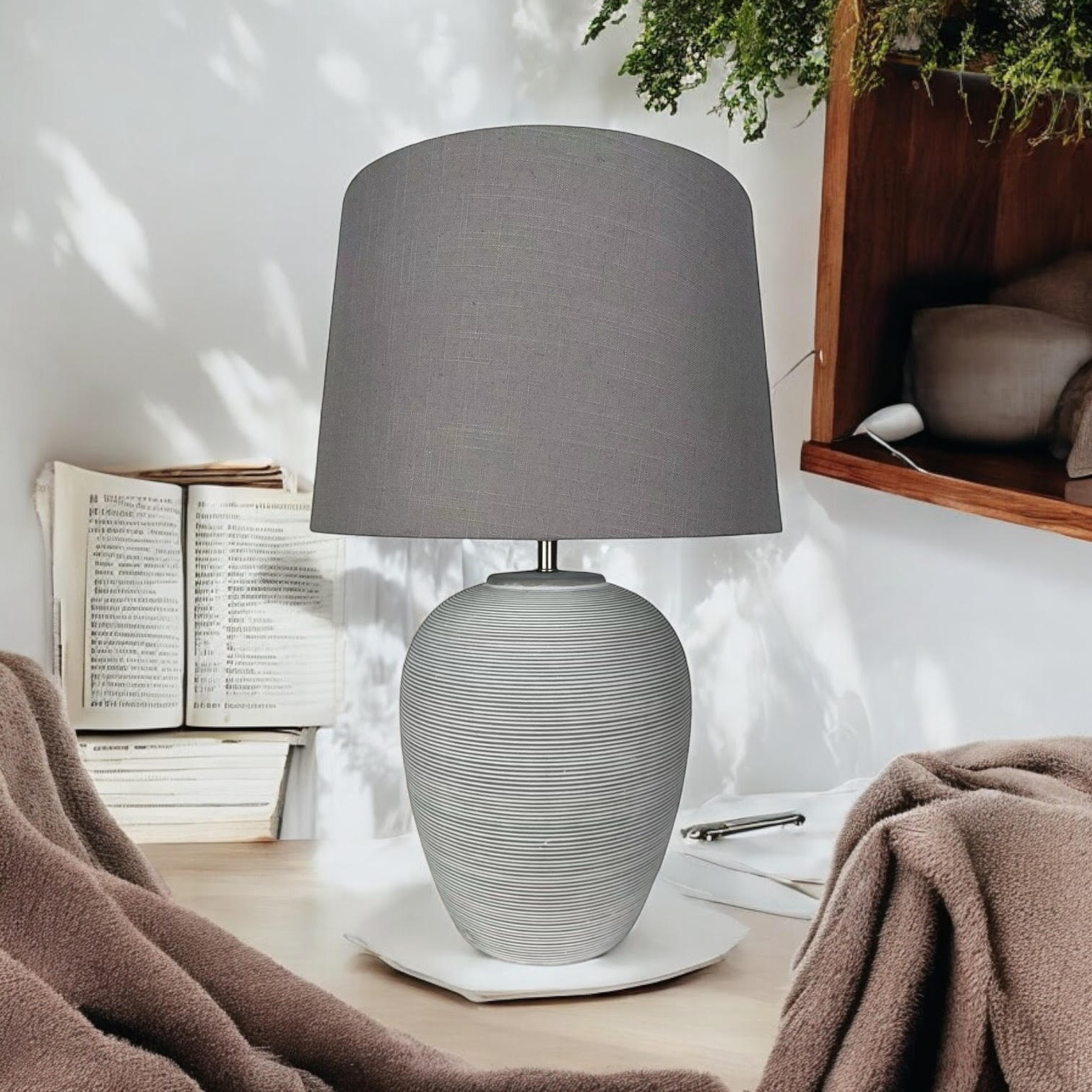 MSL 32cm Traditional Ceramic Table Lamp Base and Shade with Inline Rocker Switch, Double Insulated