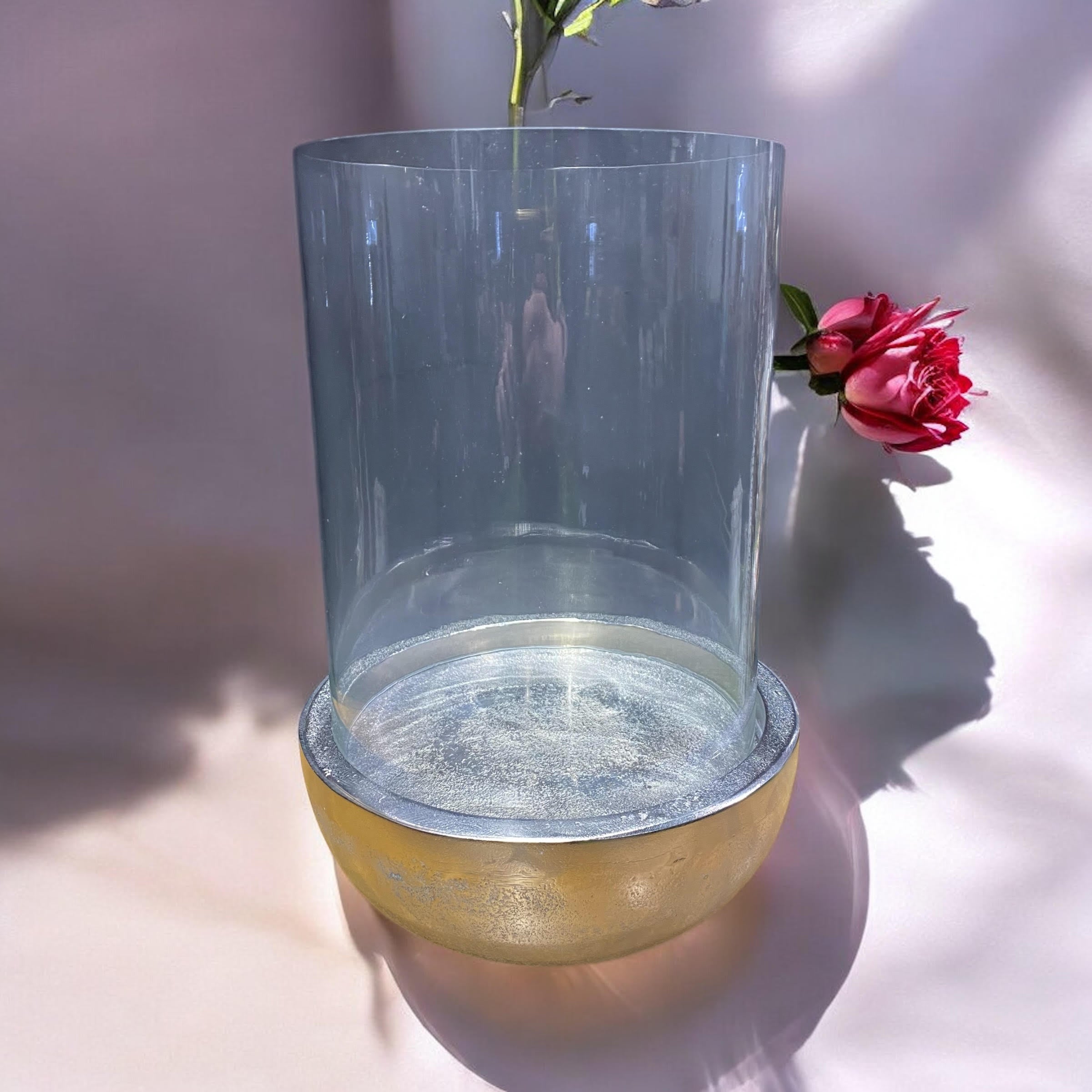 MSL 32cm Nickel Plated Hand-Finished Hurricane Candle Holder, Distressed Finish