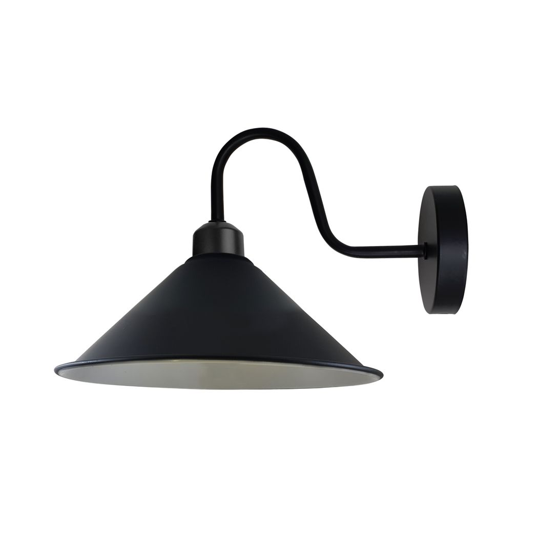 Black Vintage Wall Sconce, E27 Socket, Swan Neck Cone Shade