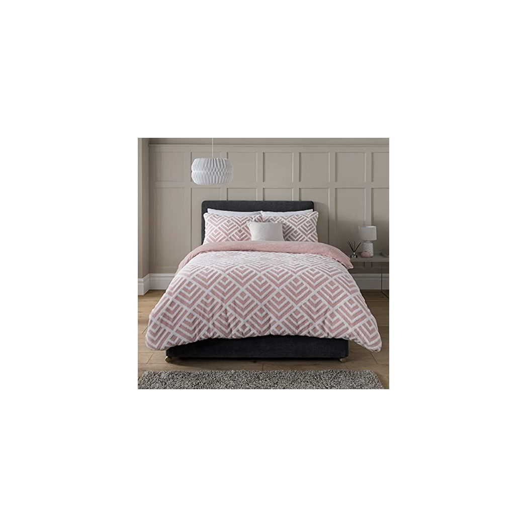 Sleepdown Geometric Jacquard Fleece Double Duvet Cover Set with 2 Pillowcases