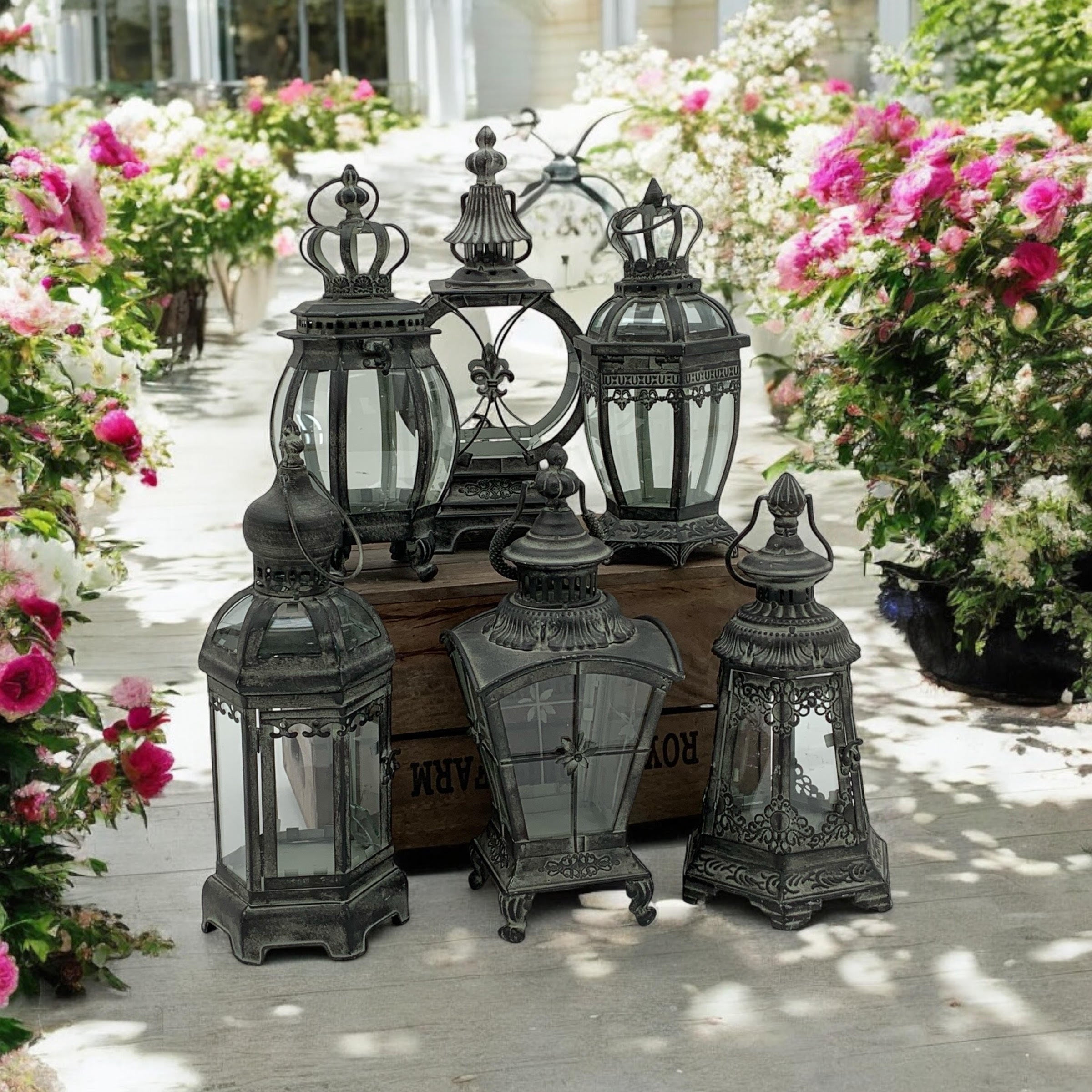 MSL 40cm Bronzed Metal Garden Lanterns Set of 6 Assorted