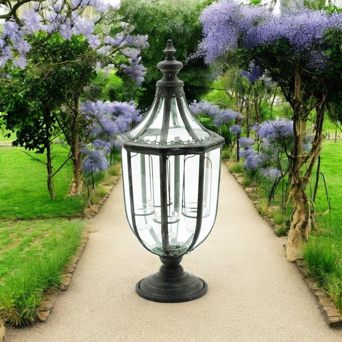 MSL 77cm Grey Hand-Finished Distressed Metal Garden Lantern with Tealight
