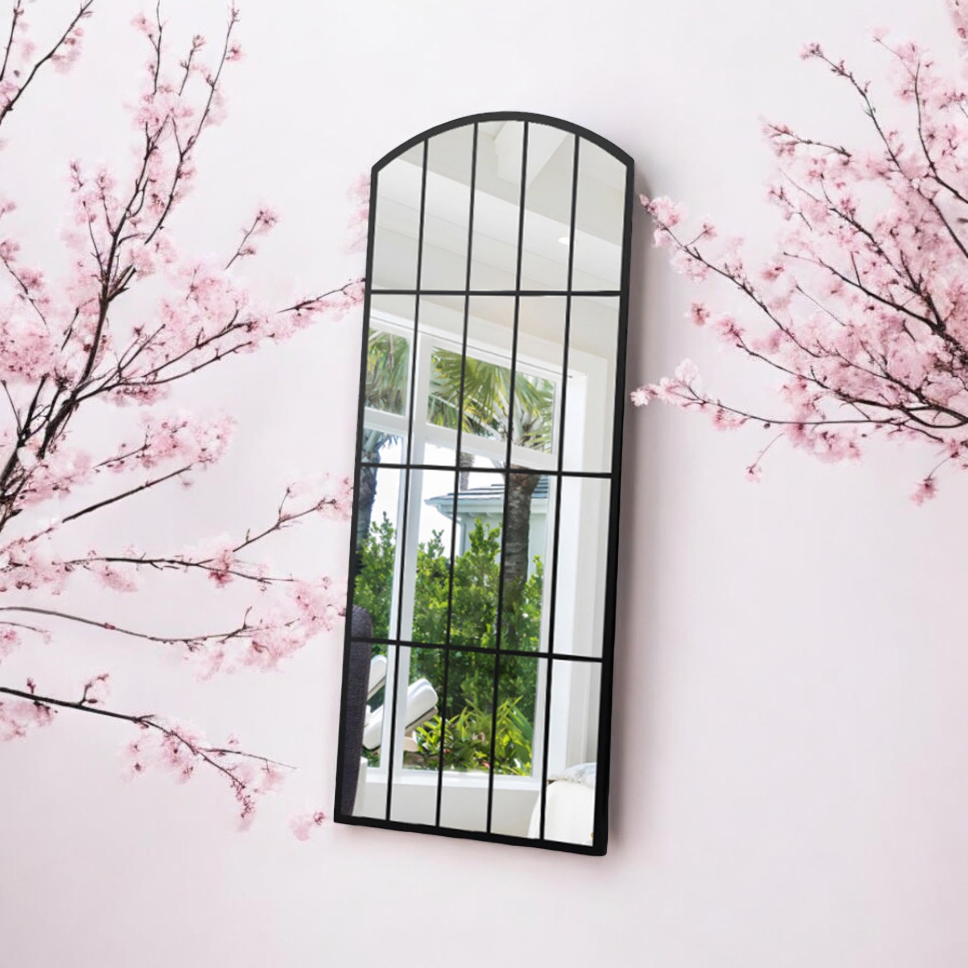 170cm Black Metal Window Wall Mirror with Hanging Hook