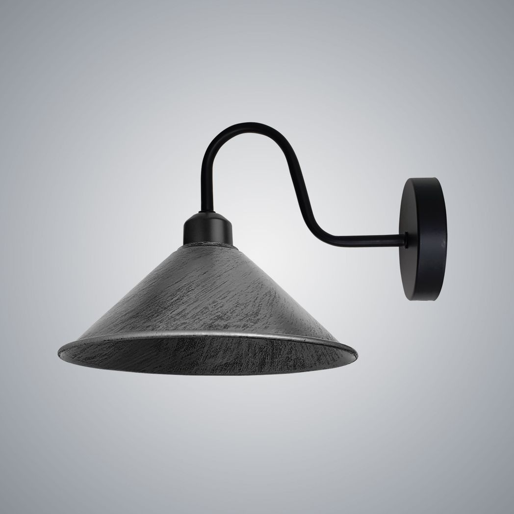Brushed Silver and Black Vintage E27 Wall Sconce, Dimmable