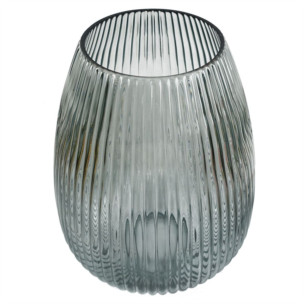 Leaf 30cm Smoke Grey Ridged Hand-Finished Glass Vase