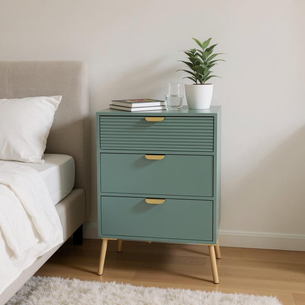 MSL 75cm Green Wooden 3 Drawer Chest of Drawers