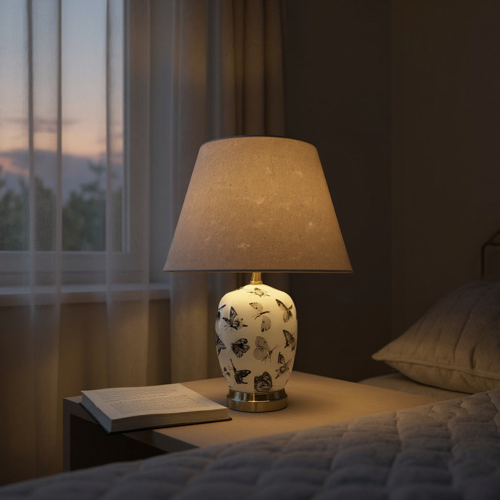 MSL 41cm Traditional Ceramic Table Lamp with Shade, Inline Rocker Switch, Double Insulated