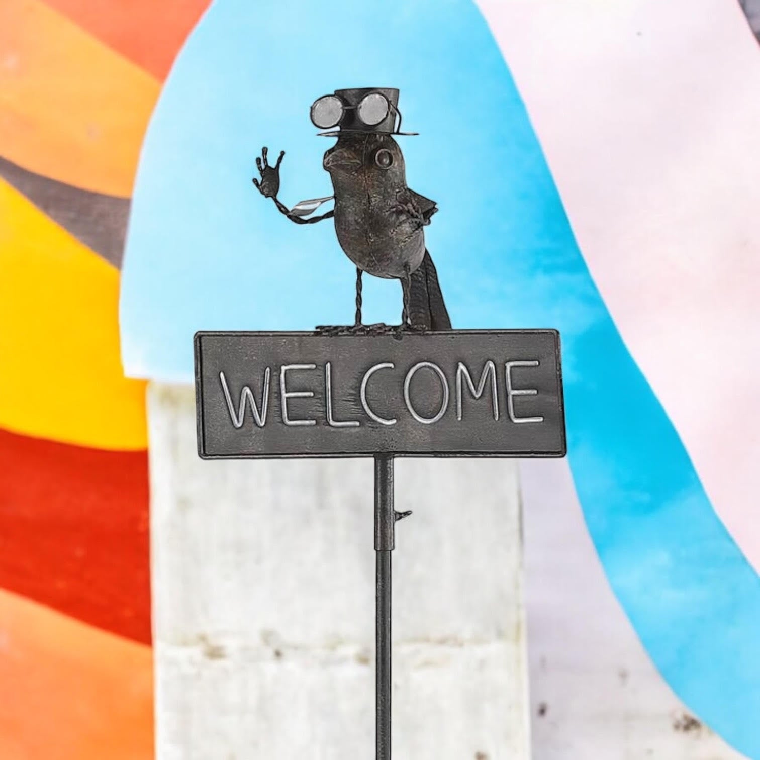 53-Inch Metal Bird Welcome Garden Stake for Gardens, Potted Plants, Flower Beds and Lawns