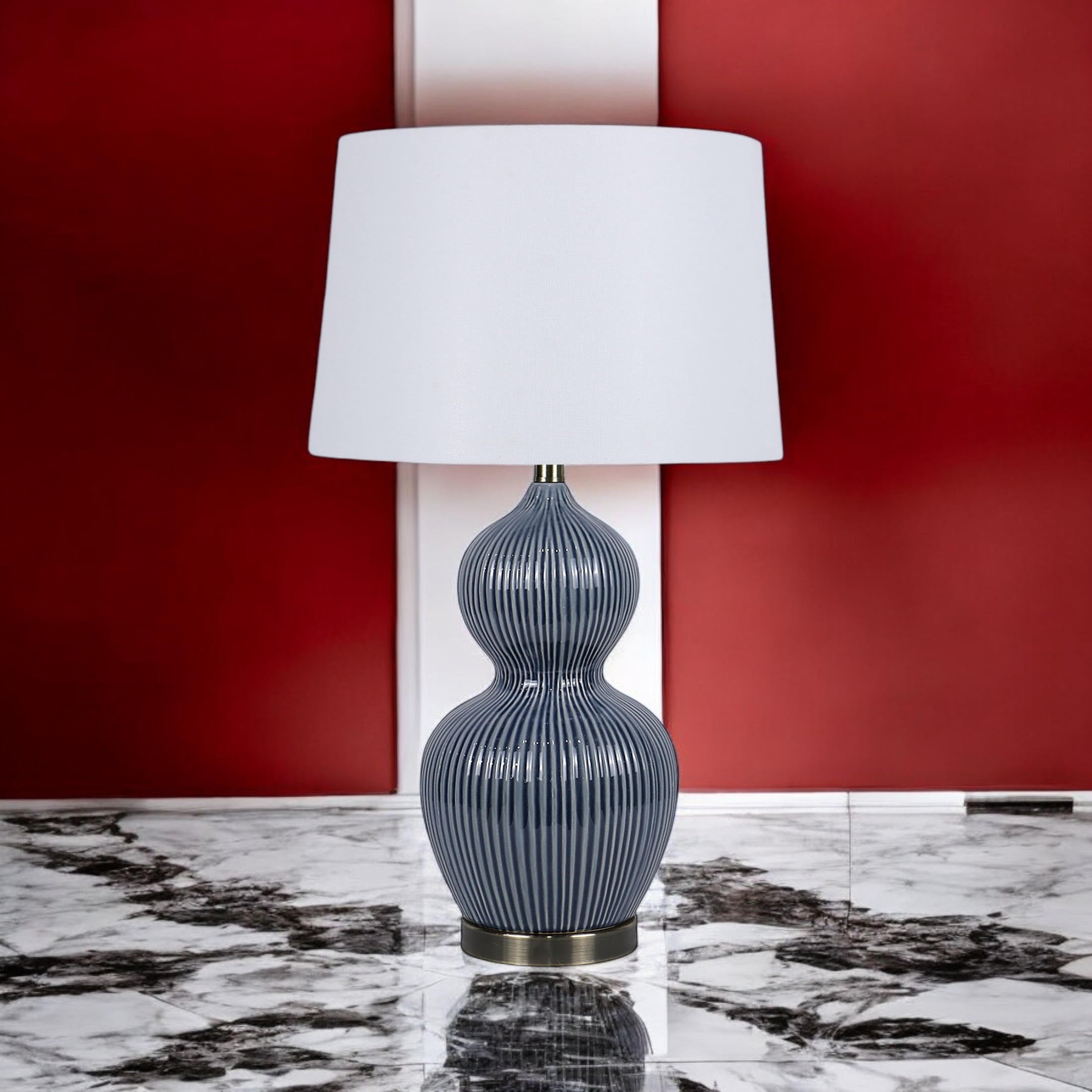 MSL 39cm Traditional Ceramic Table Lamp Base and Shade with Inline Rocker Switch, Double Insulated