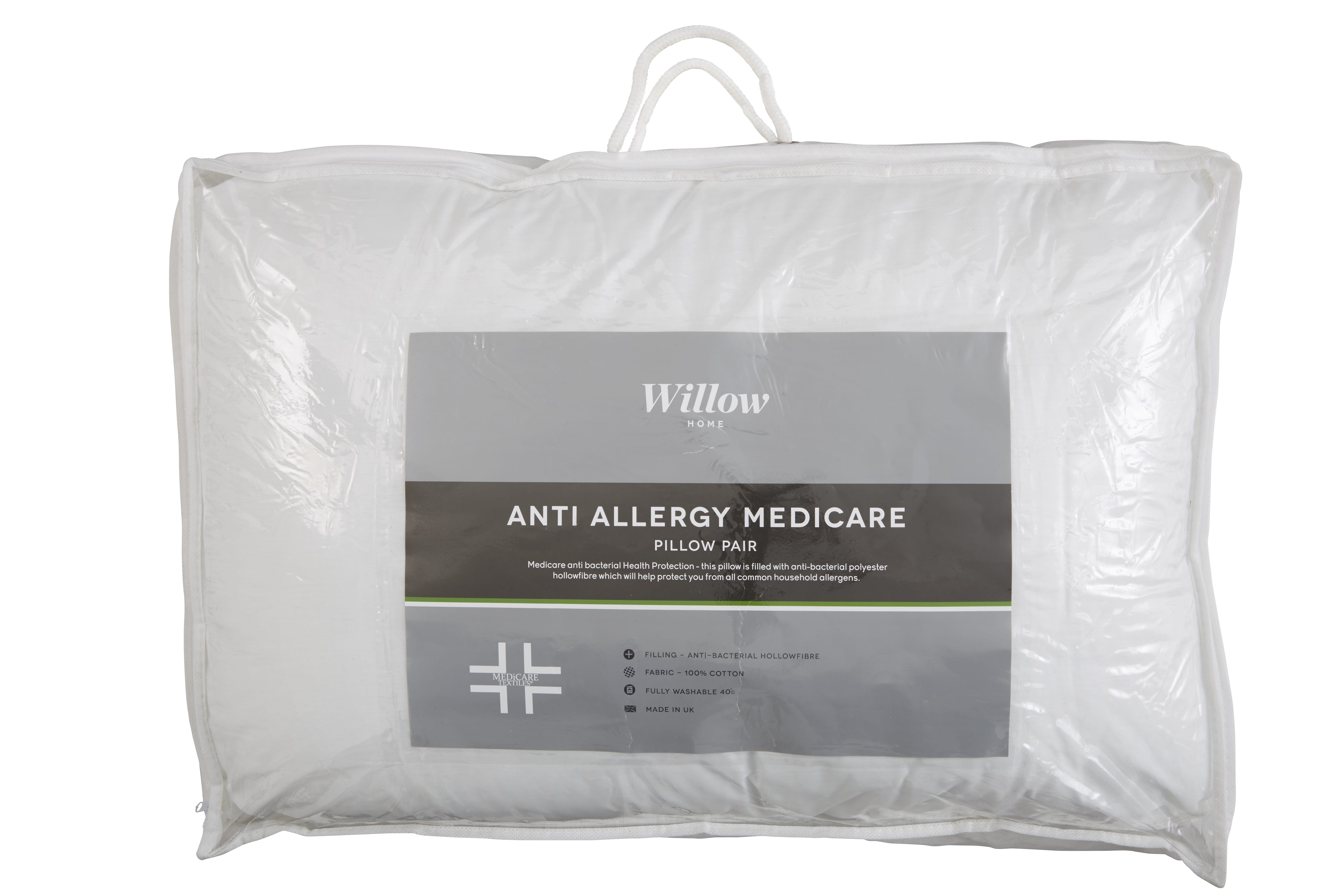 Harwoods Medicare Pillow Pair, Cotton Cover, Hollowfibre Fill, Anti-Bacterial and Anti-Allergenic Treatment