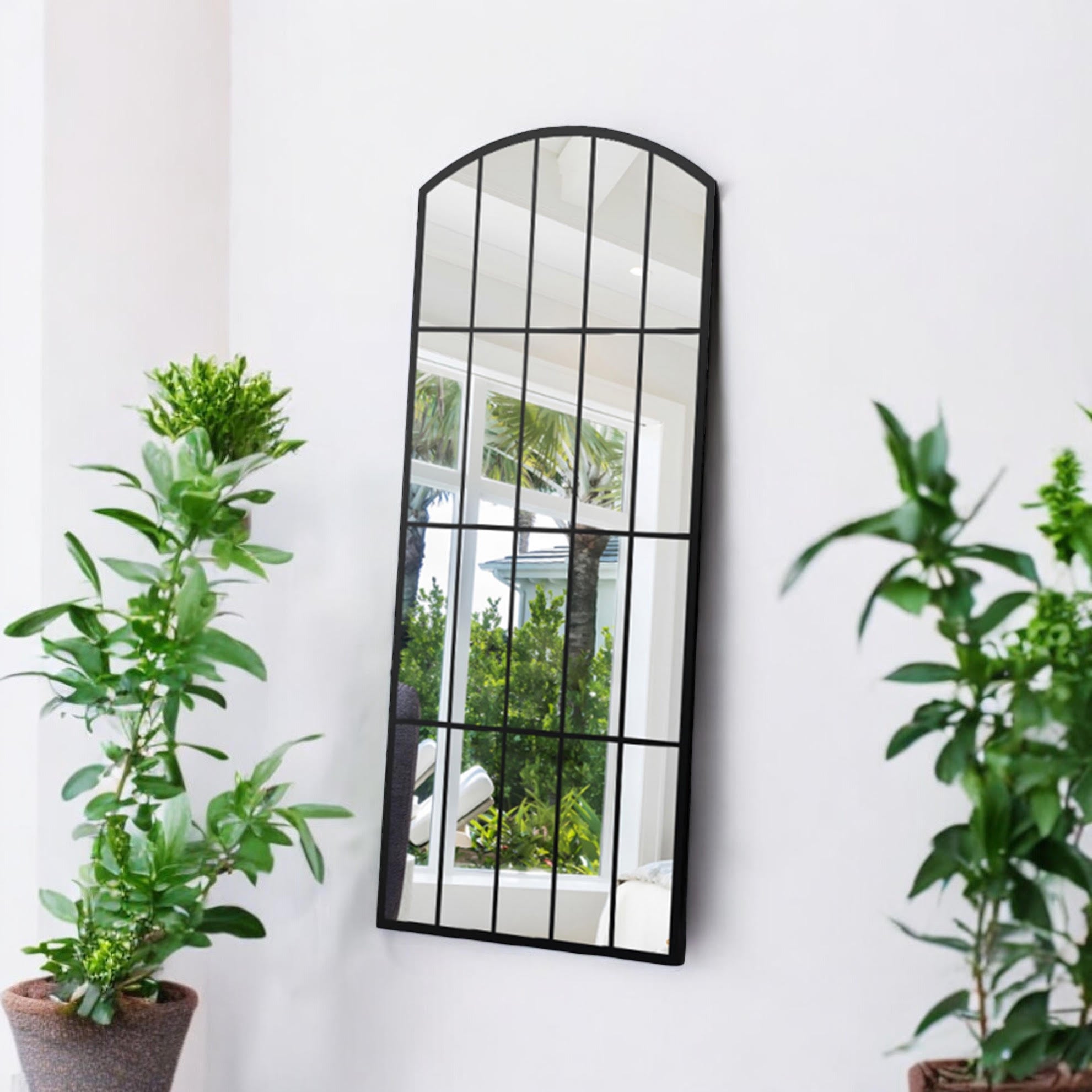 170cm Black Metal Window Wall Mirror with Hanging Hook
