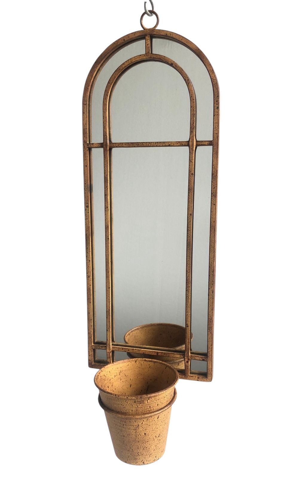MSL 64cm Decorative Metal Wall Mirror with Single Planter and Pot, Antique Finish