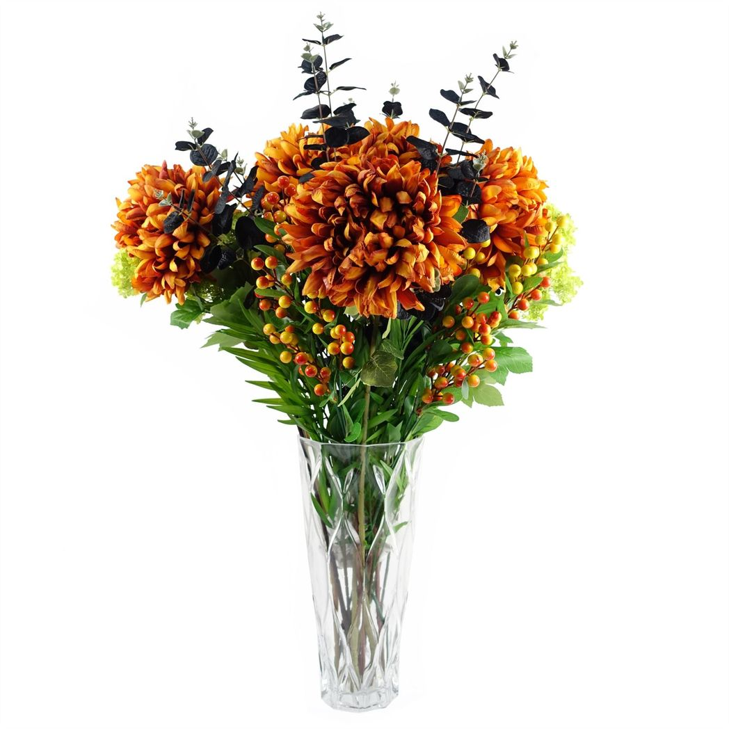 Leaf 75cm Extra Large Orange Silk Artificial Reflex Chrysanthemum Stem