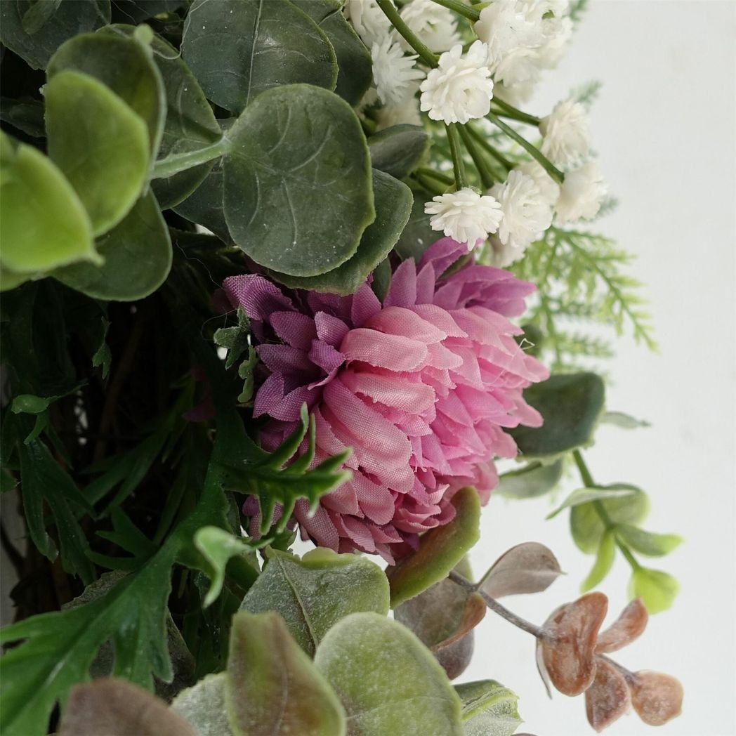 Leaf 45cm Artificial Pink Blossom Wreath on Natural Woven Base